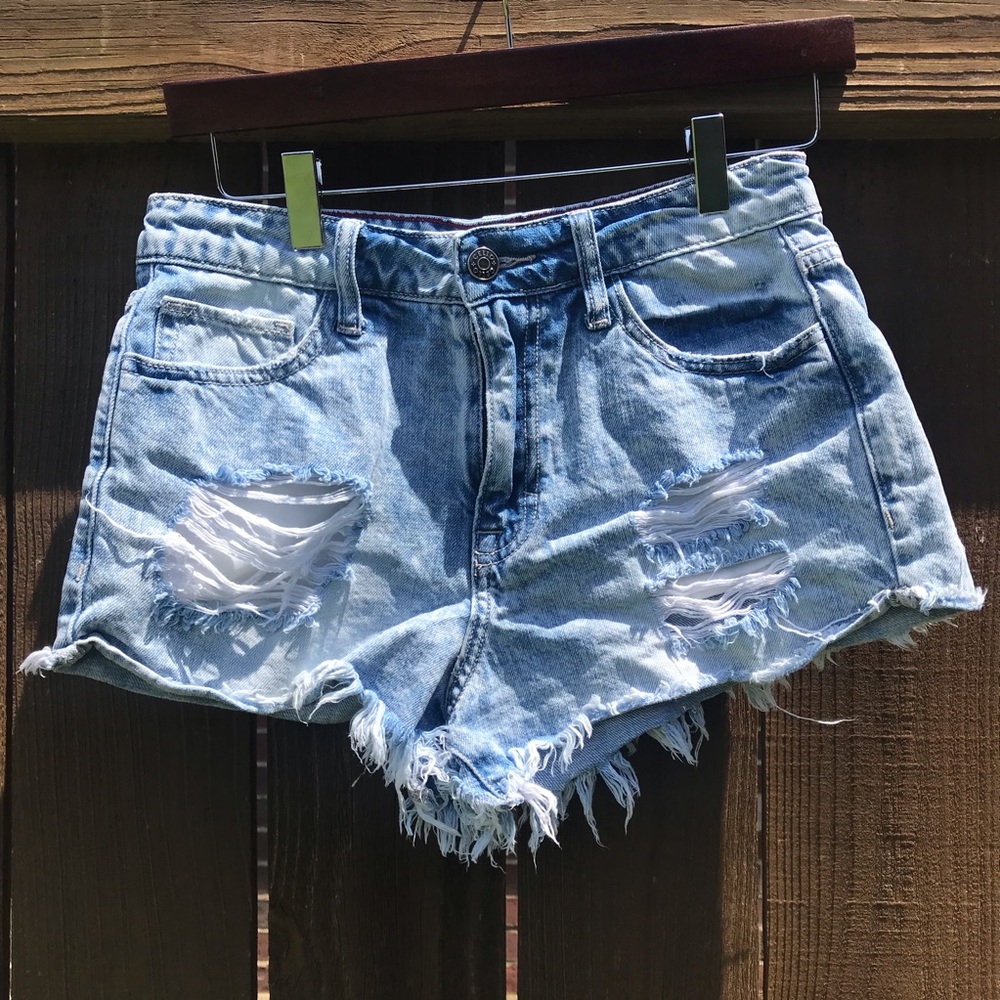 High-waisted denim shorts